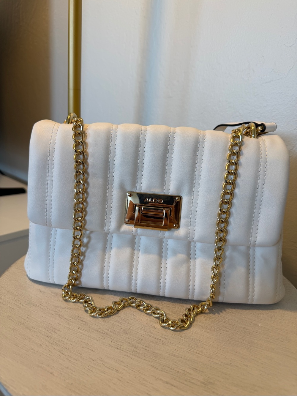 Aldo White Quilted Crossbody Bag with Gold Chain